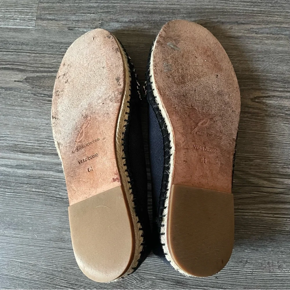 Brian Atwood Hardesty Navy Blue Jeweled Espadrilles Flats Shoes 6.5